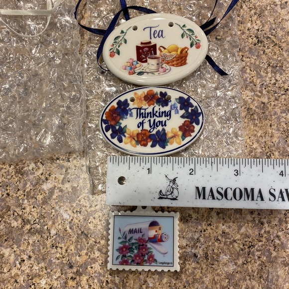 3 Longaberger Tie On Ceramic Accesories Thinking of You / Mail and Tea - Picture 3 of 13